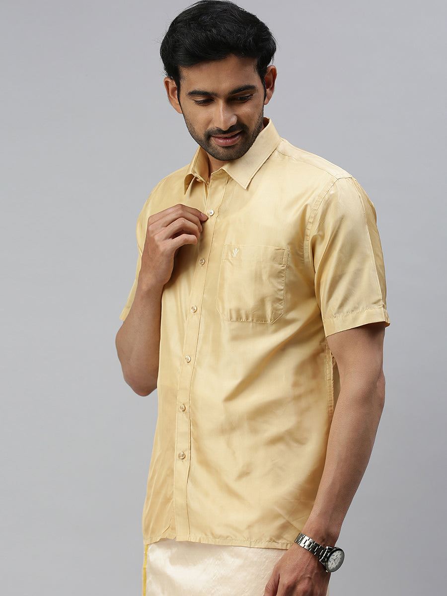 Mens Pure Silk Half Sleeves Shirt Dark Cream-Side view