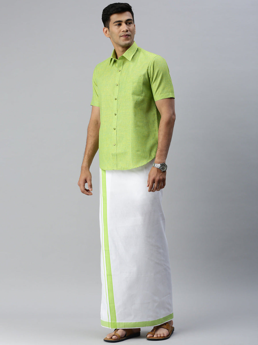 Mens Matching Border Adjustable Dhoti & Half Sleeves Shirt Set Green CC4-Side view