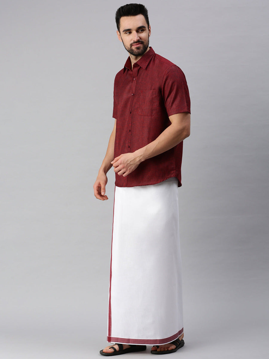 Mens Matching Border Dhoti & Half Sleeves Shirt Set Trendy CC8-Side view