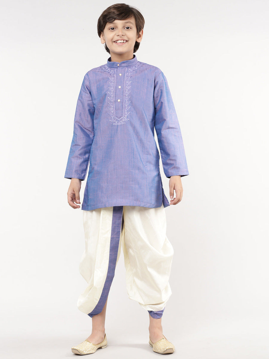 Boys Silk Cotton Shirt with Dhoti Set Light Ramar Green