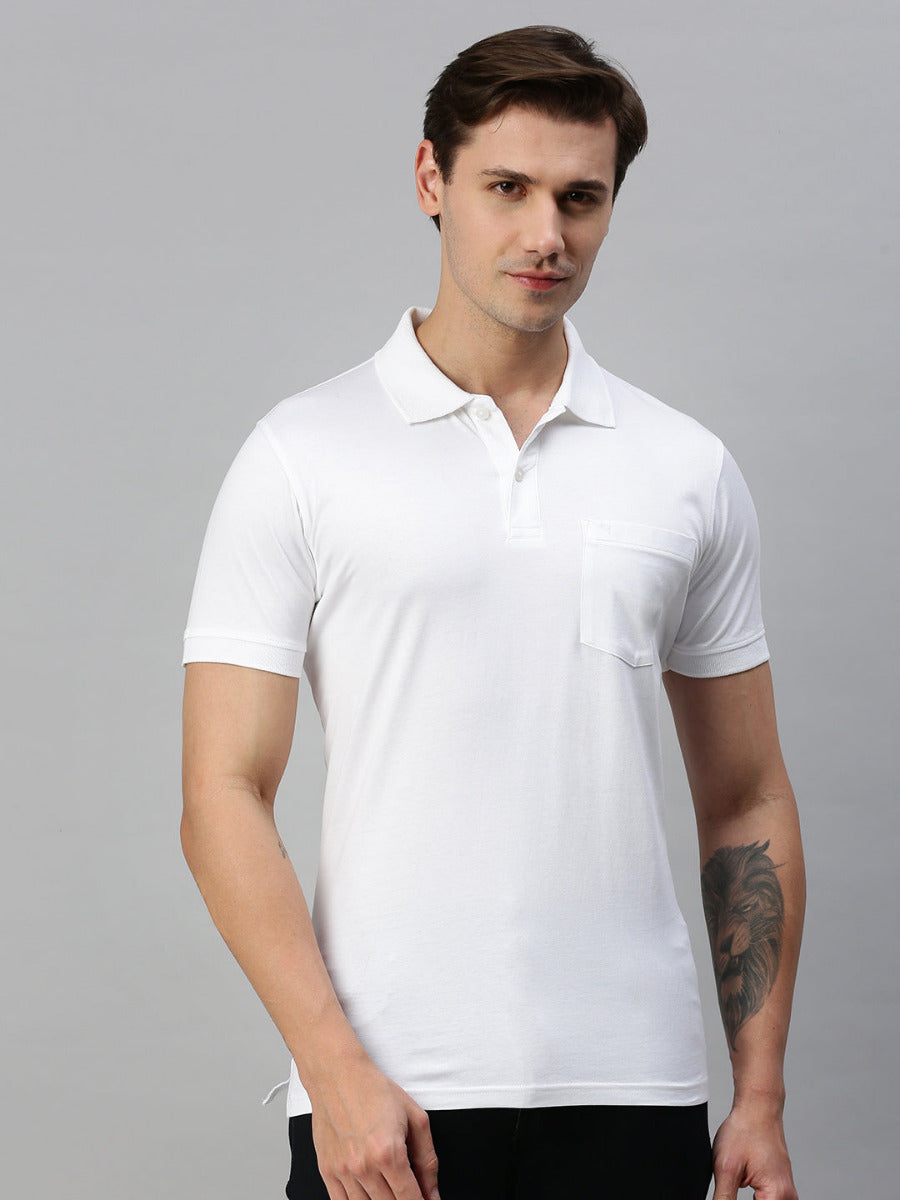 Men 100% Mercerised Cotton Smart Fit Polo T-Shirt White MP2