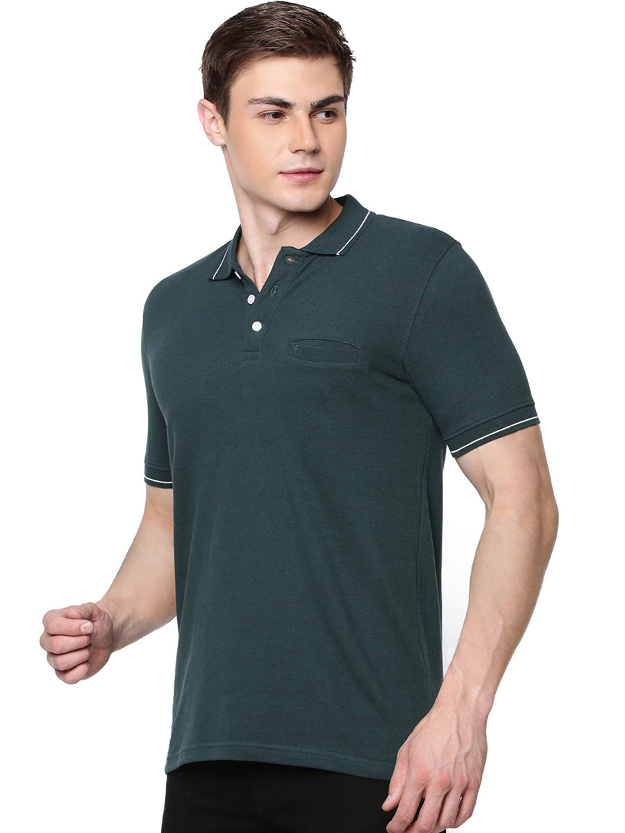 Cotton Blend Half Sleeves Polo T-Shirt with Chest Pocket (2 PCs Pack)-Greeen