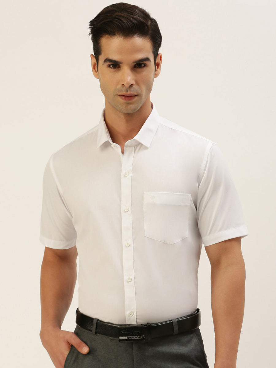 Mens Smart Fit 100% Cotton White Shirt Half Sleeves First Look