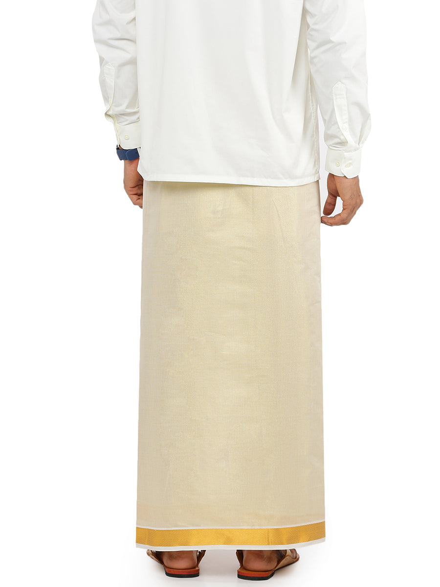 Men Tissue Single Layer Dhoti with 1 1/2" Gold Jari Border TG