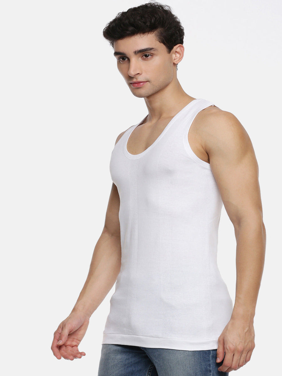 Mens Soft Fine Cotton Jersy White Banian RN Compact (2 PCs Pack)-Side view