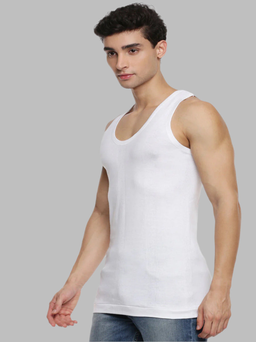 Mens Soft Fine Cotton Jersy White Banian RN Compact (2 PCs Pack)-Side view