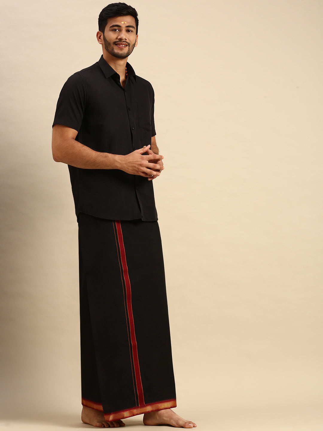 Men Devotional Shirt & Dhoti Combo Brindhavan Black