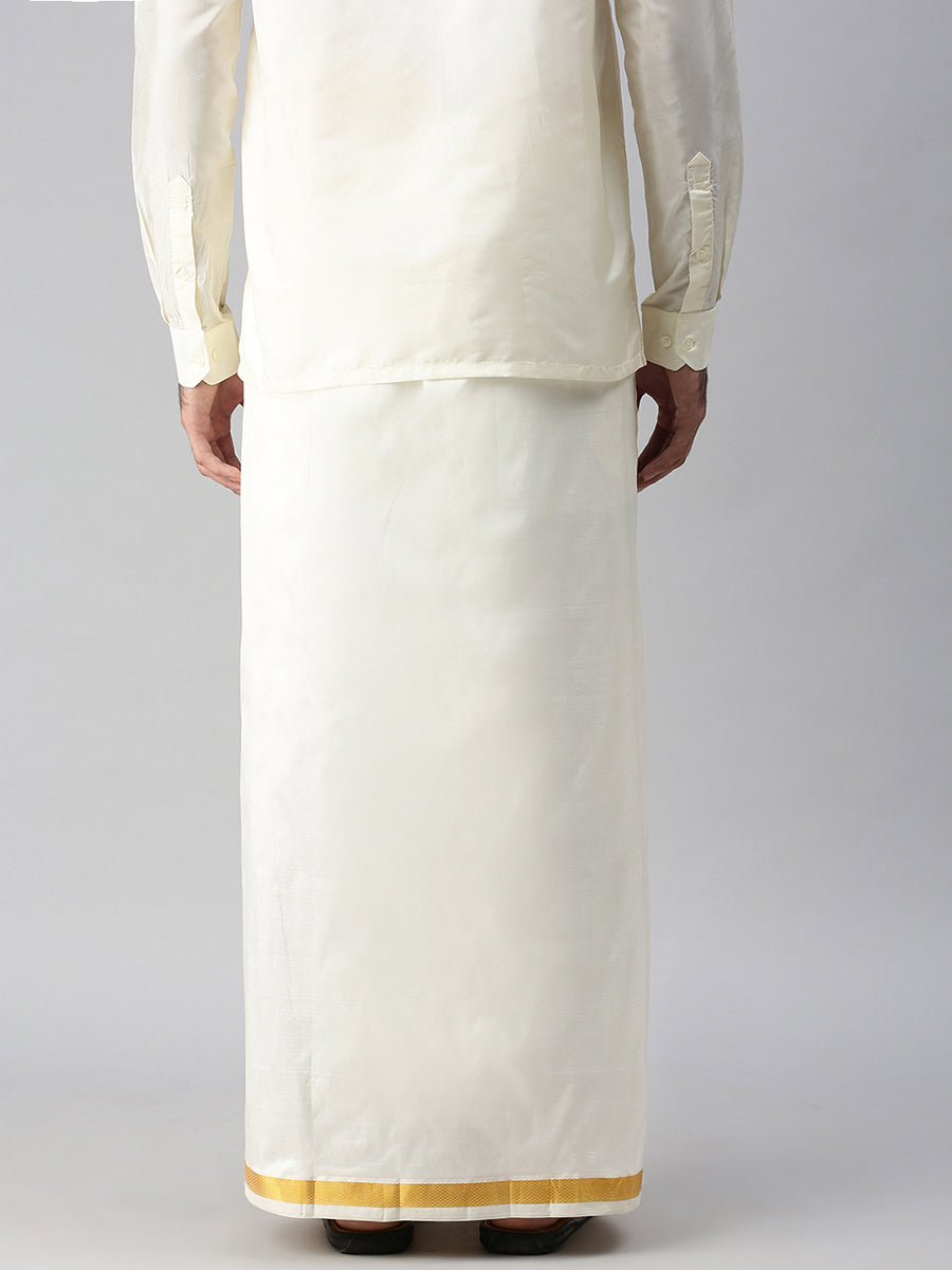 Mens Readymade Pure Silk Cream Double Dhoti 40K-Back view