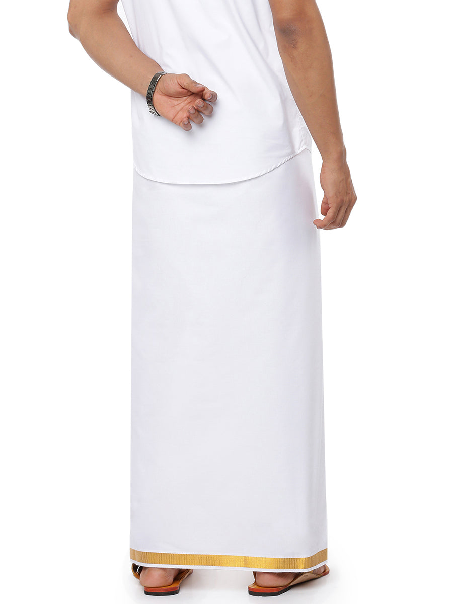 Men 100% Cotton Single Layer White Dhoti with 3/4" Gold Jari Border Agal 2.25m