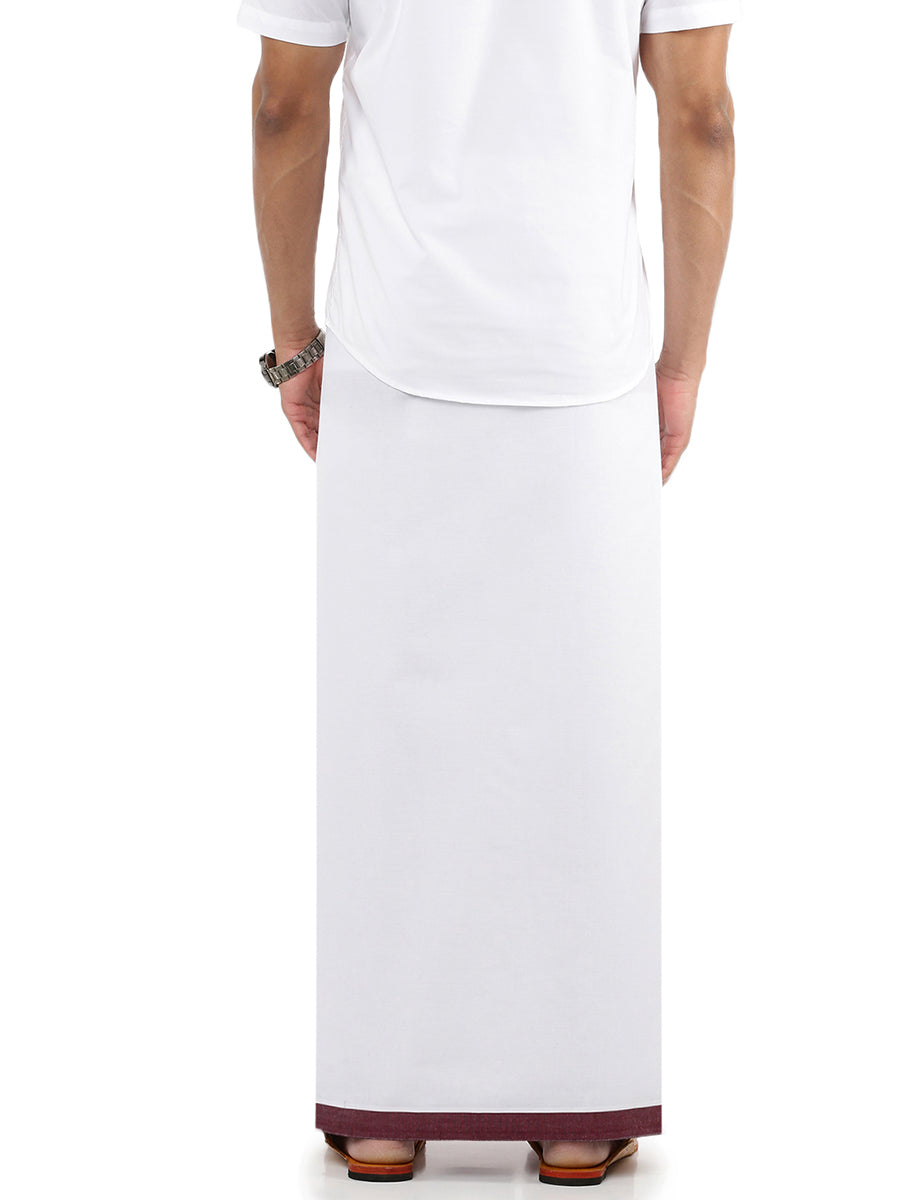 Men Cotton Blend Single Layer White Dhoti with Big Border 01