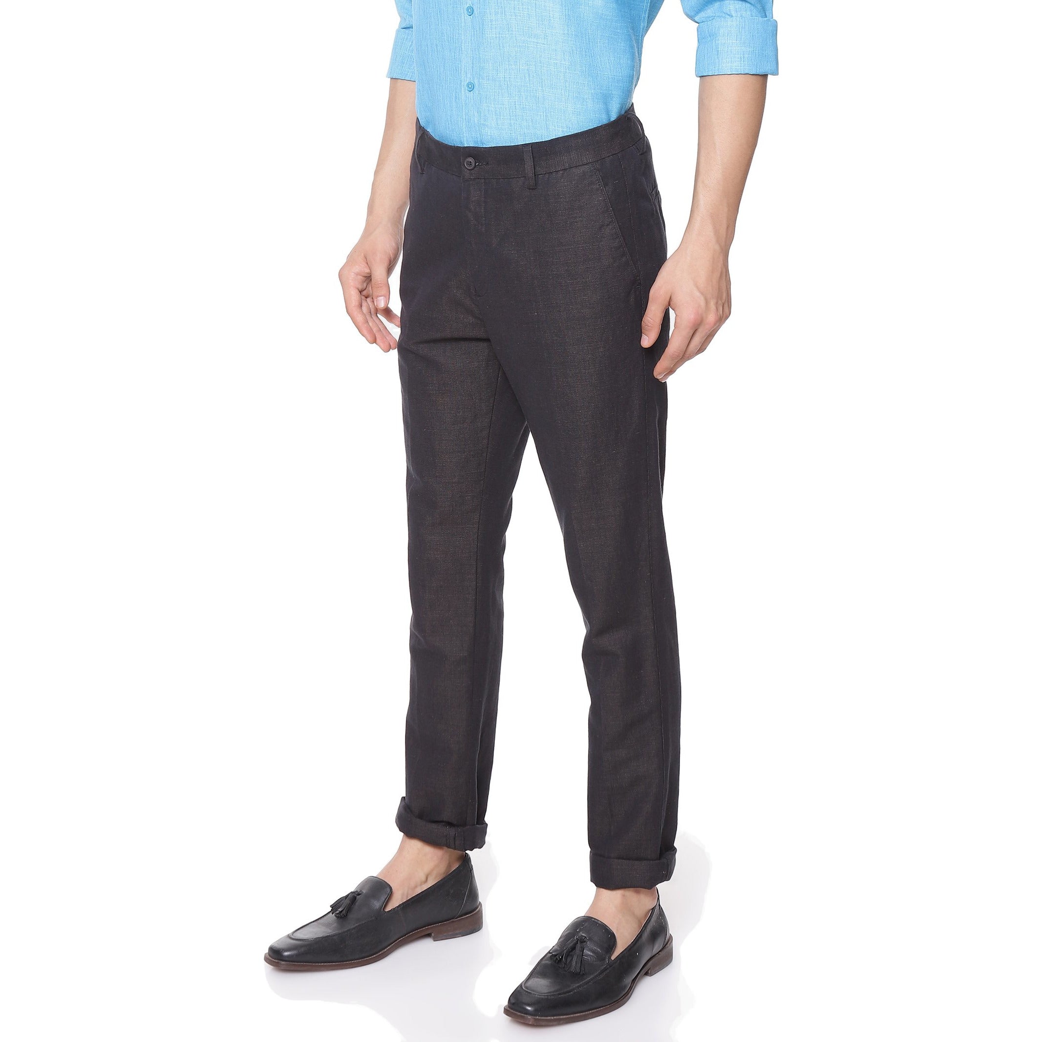 Mens Linen Cotton Pant Black Sandal-Side view