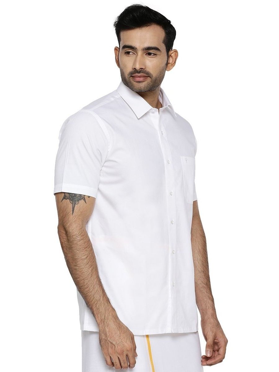 Mens 100% Cotton White Shirt Half Sleeves Classic Cotton-Side view