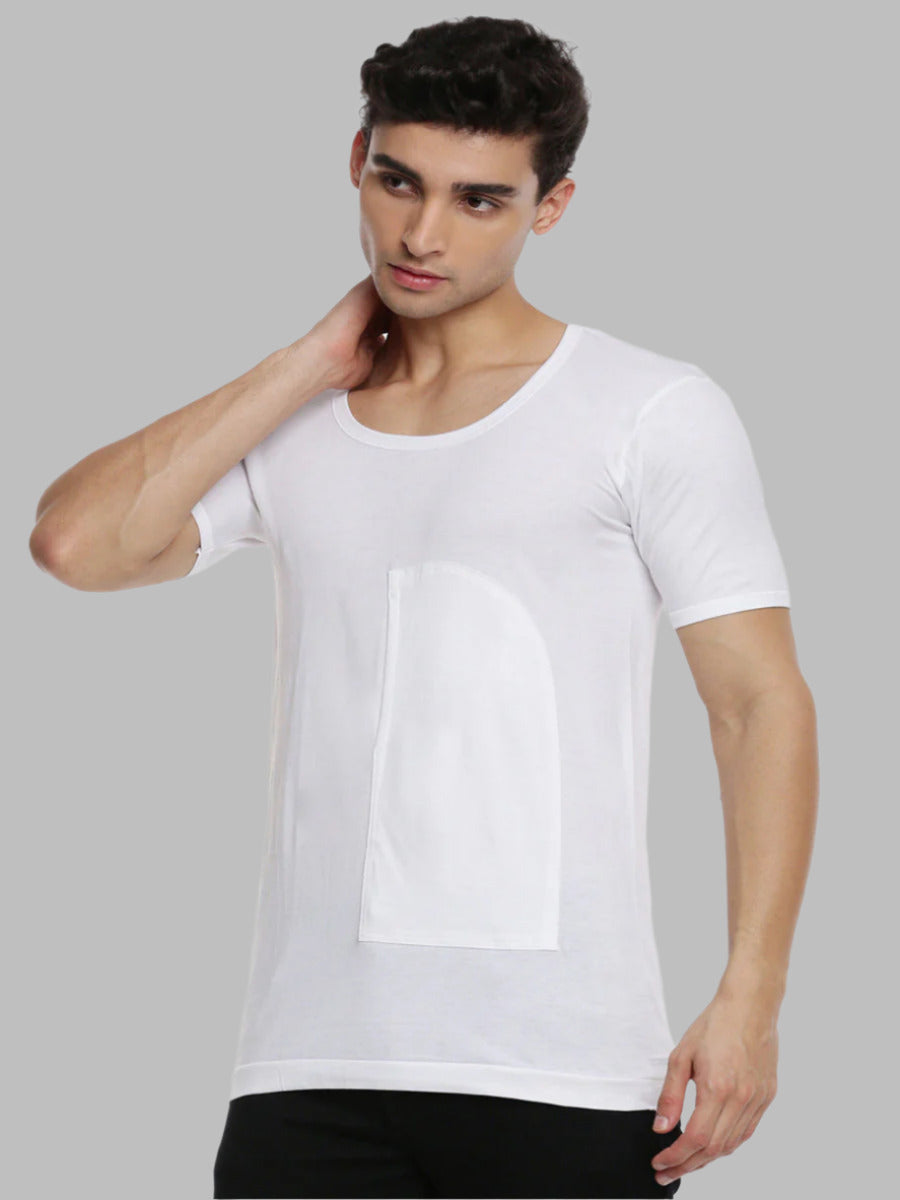 Mens Fine Cotton White Pocket Banian RNS Sukra (2 PCs Pack)-Side view