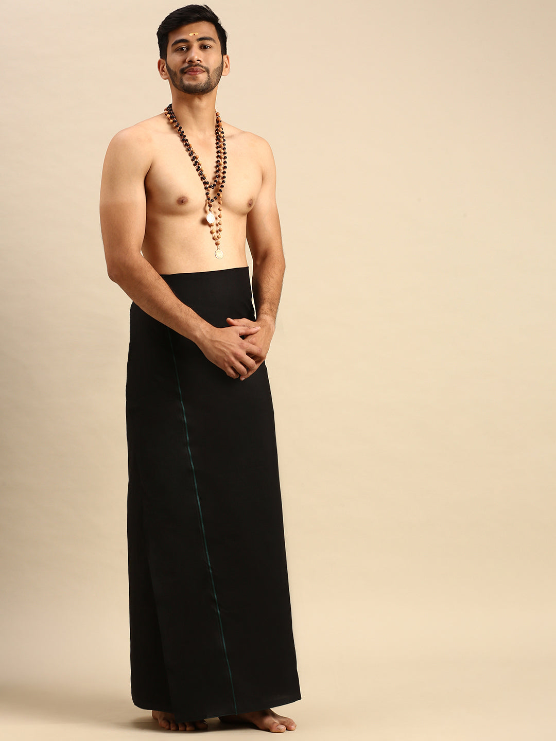 Men Devotional Black Half Sleeves Shirt & Dhoti Set