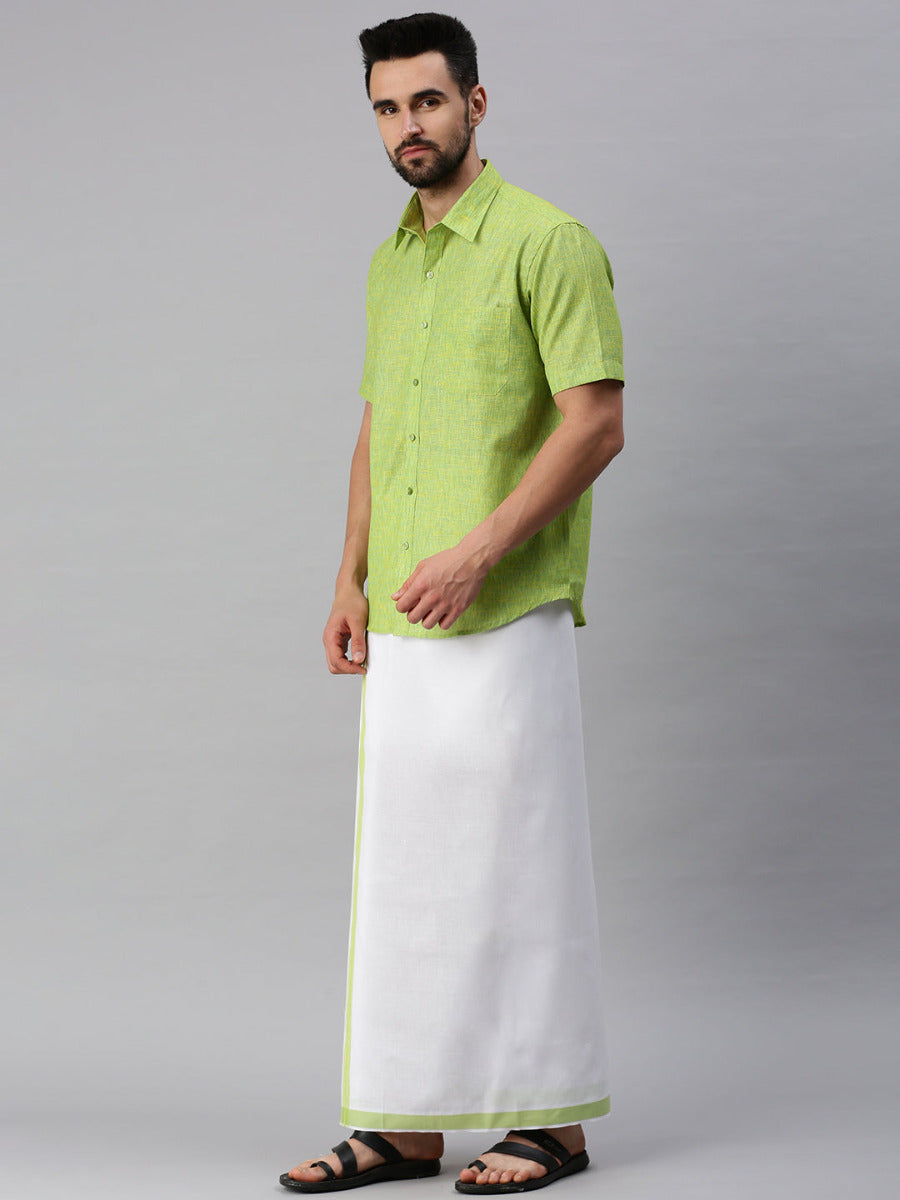 Mens Matching Border Dhoti & Half Sleeves Shirt Set Trendy CC4-Side view