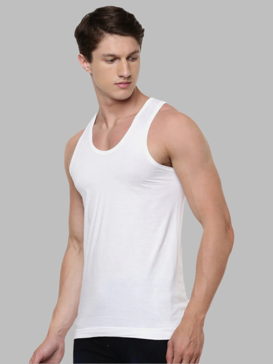 Mens Soft Combed Cotton Single Jersey White Banian RN Plus Size Acoste (2 PCs Pack)-Side view