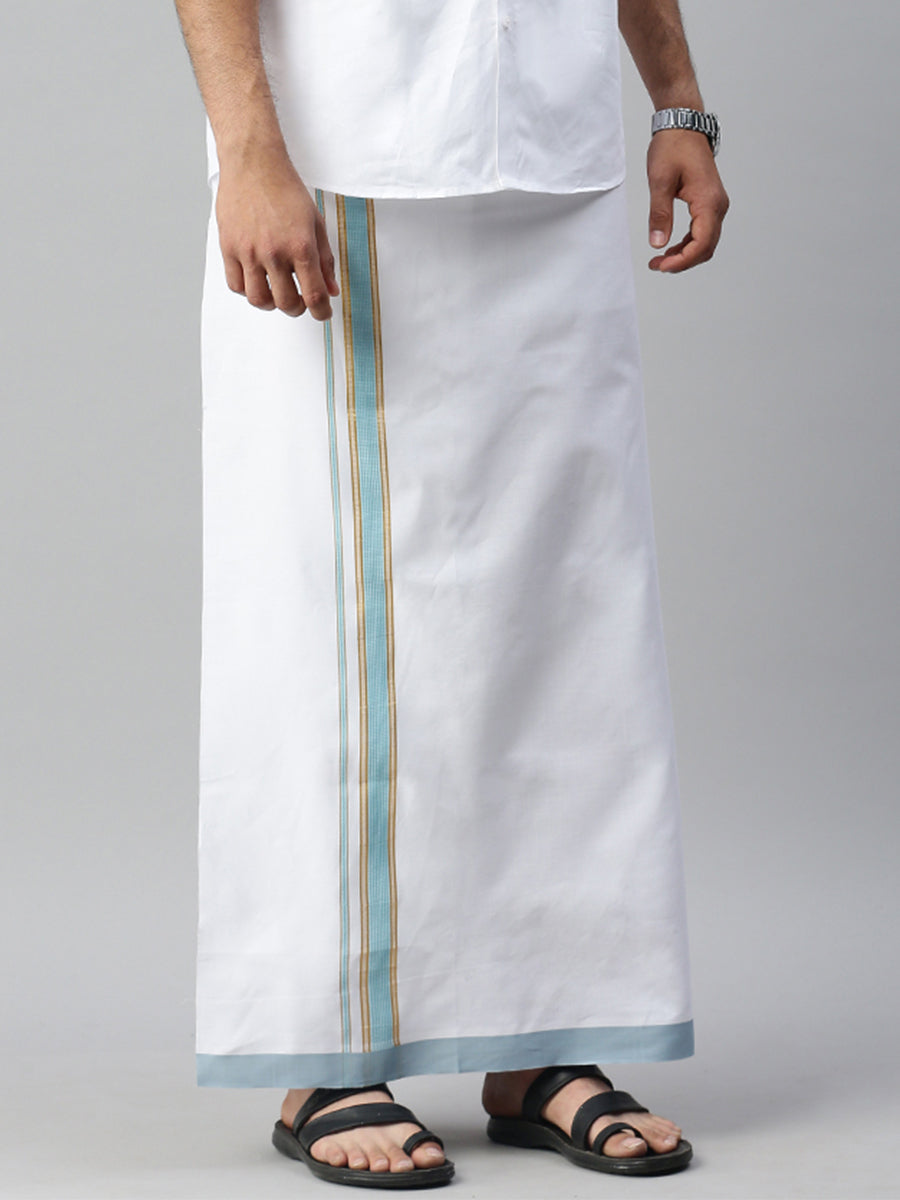 Mens Single Dhoti with Fancy Border Grand Royal Blue-Front view