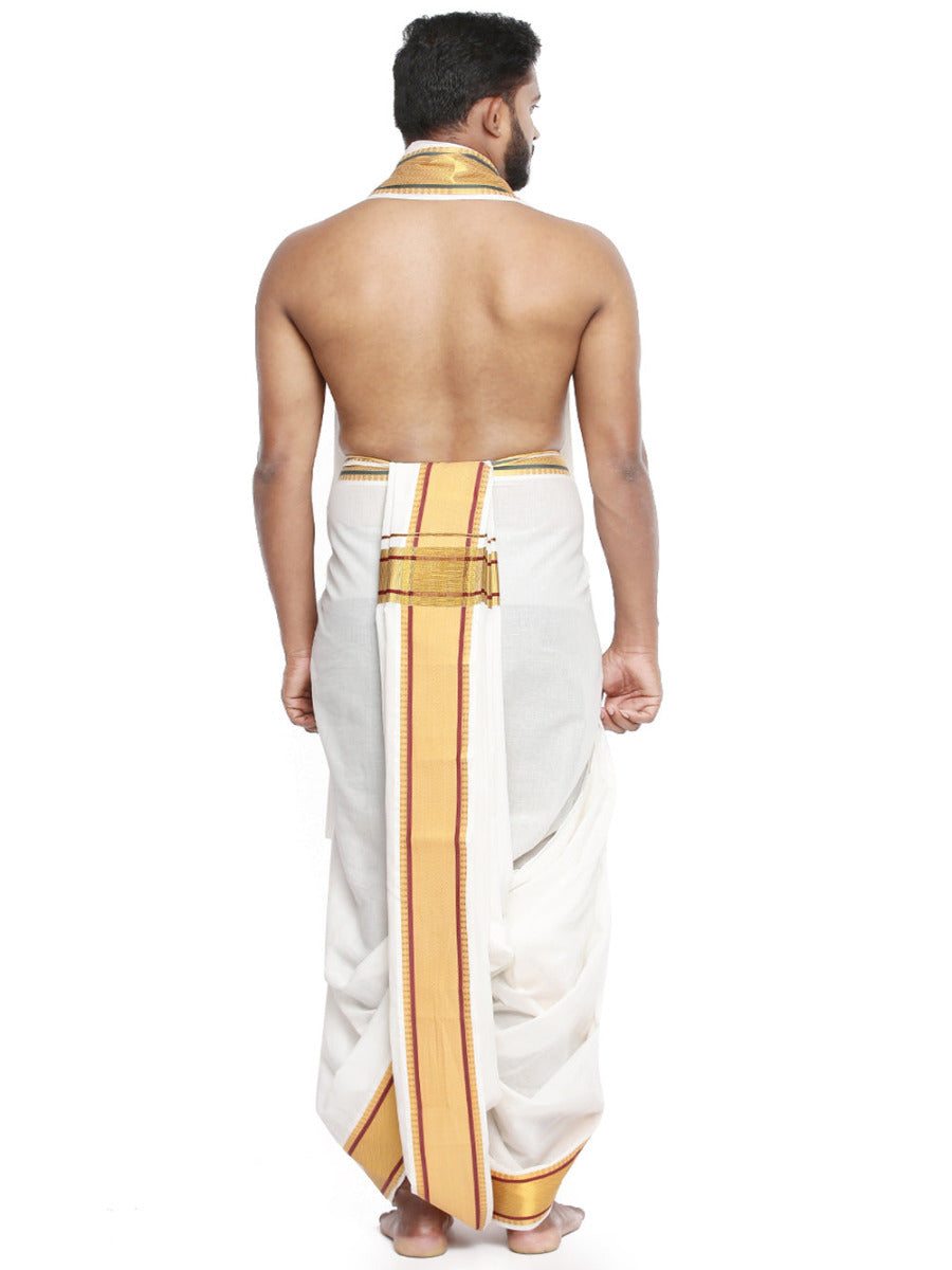 Mens Panchakacham Dhoti with Angavasthram Poornakumbam Fancy-Back view