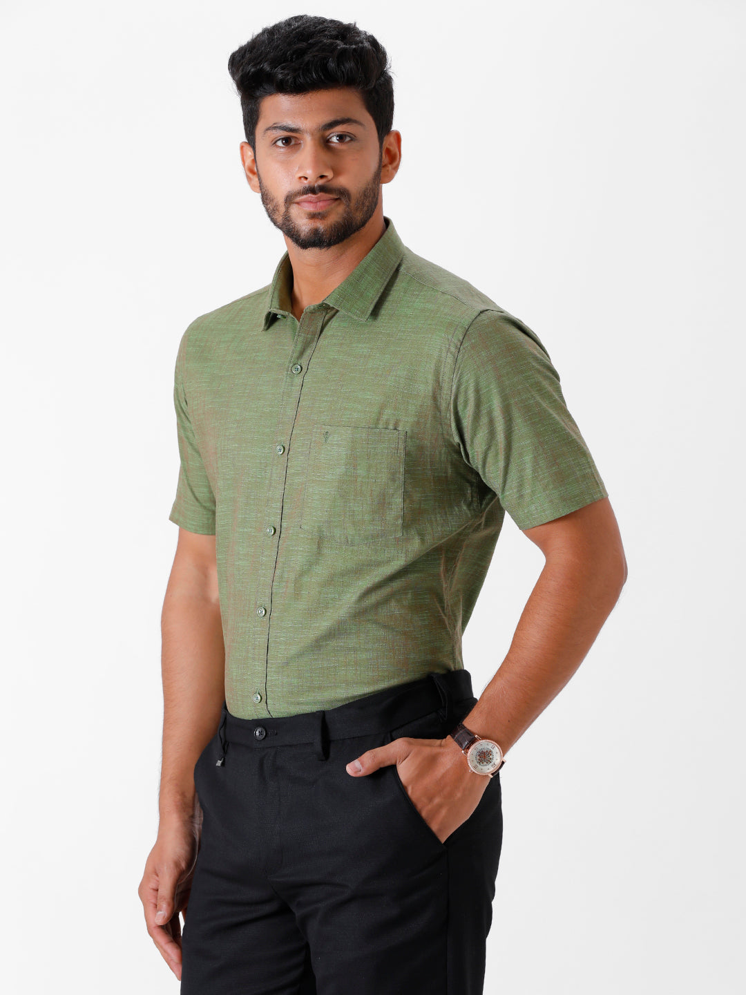 Mens Formal Shirt Half Sleeves Green CL2 GT19-Side view