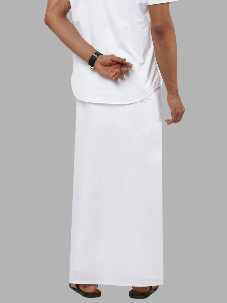 Mens Single Dhoti White with Small Border Naval Paramas-Back view