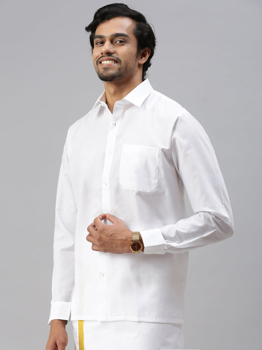 Mens 100% Cotton White Shirt Full Sleeves Breeze Cotton-Side view