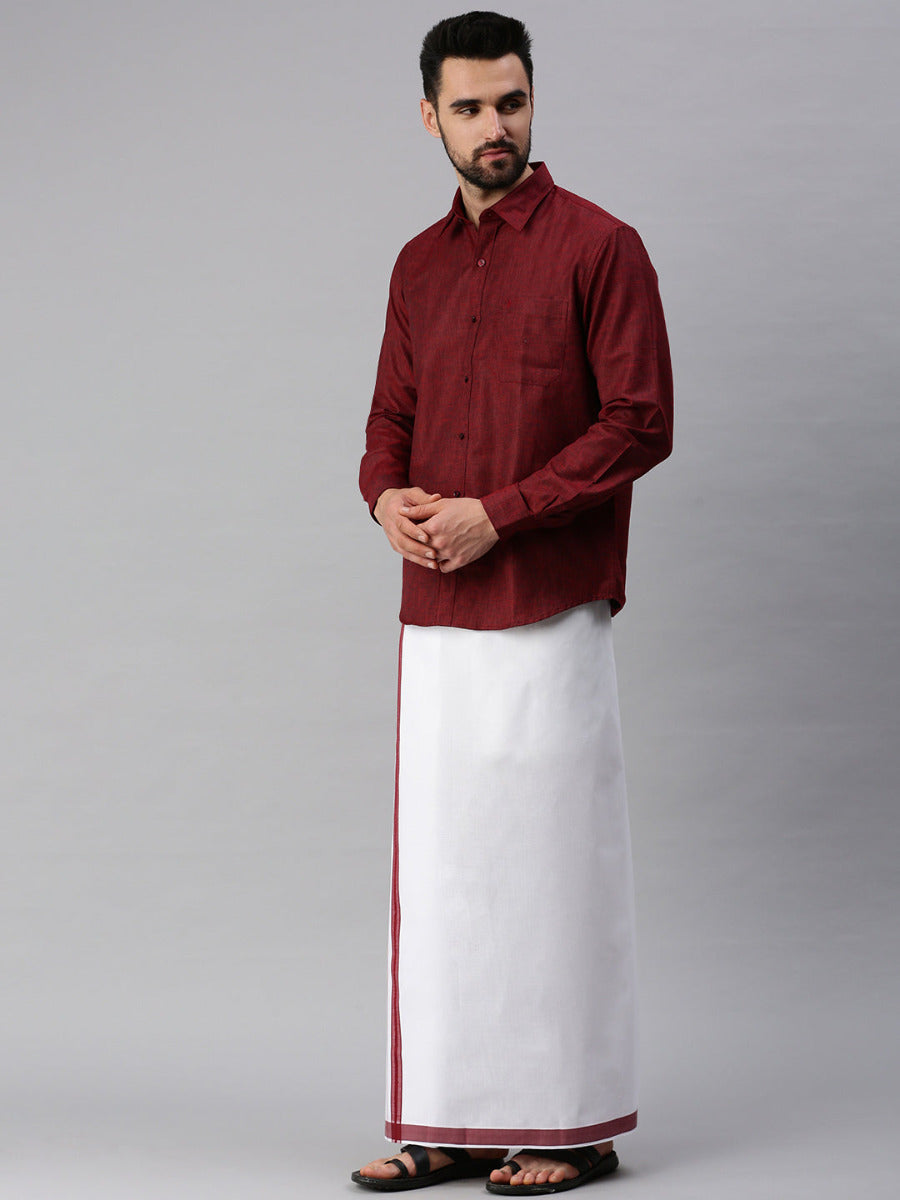 Mens Matching Border Dhoti & Full Sleeves Shirt Set Trendy CC8-Side view