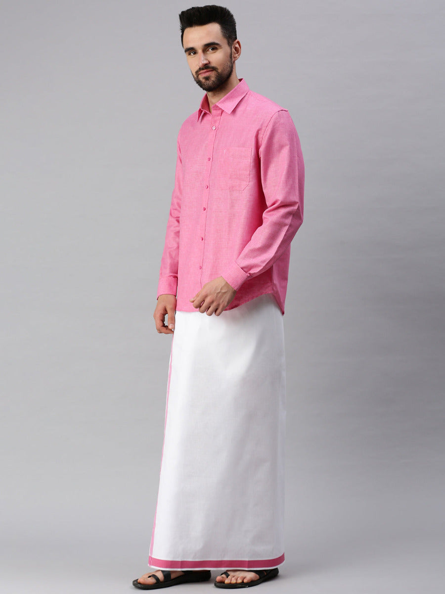 Mens Matching Border Dhoti & Full Sleeves Shirt Set Trendy CC10-Side view