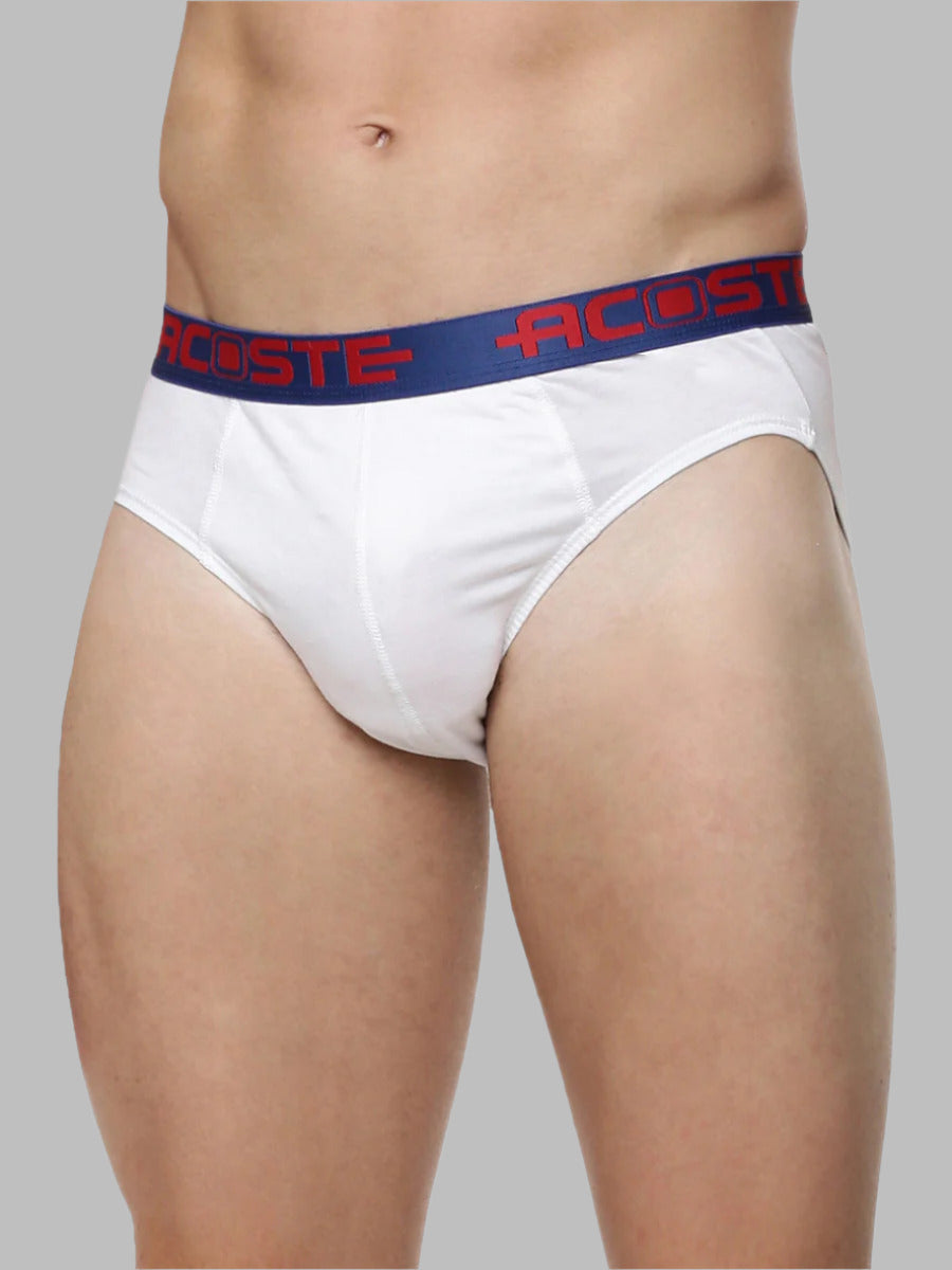 Soft Combed Rib White Outer Elastic Brief Acoste 1015 (2PCs Pack)-Front view
