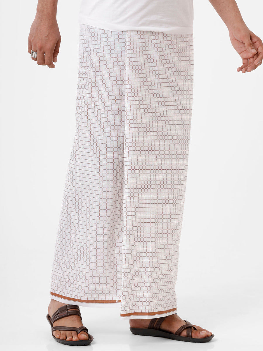 Men 100% Cotton Single Layer White Stitched Lungi Rainbow