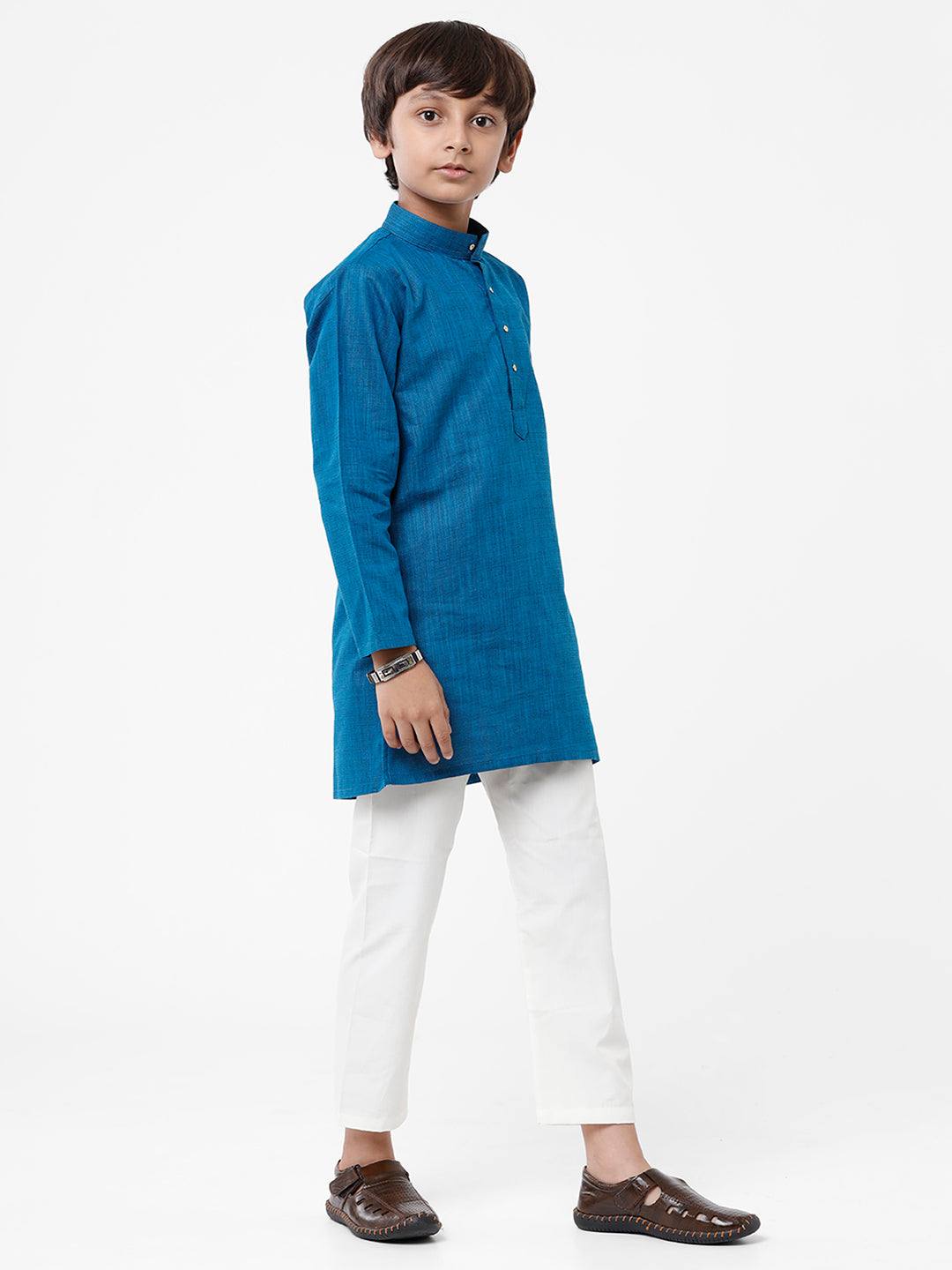 Boys Kurta Pyjama Set Blue-Side view