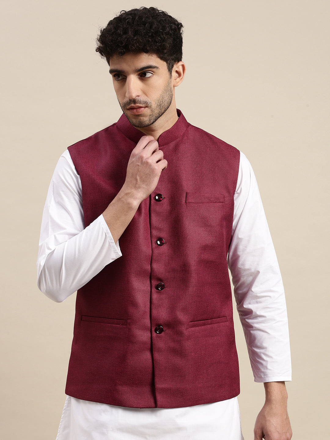 Mens Ethnic Jacket with Kurta Pyjama Set DW18-Front view