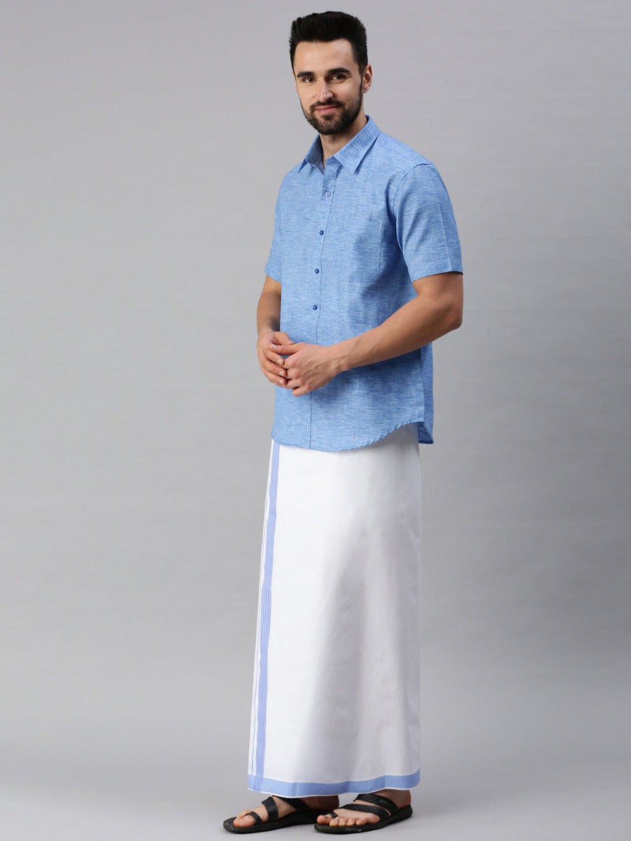 Mens Matching Border Dhoti & Half Sleeves Shirt Set Trendy CC9-Side view