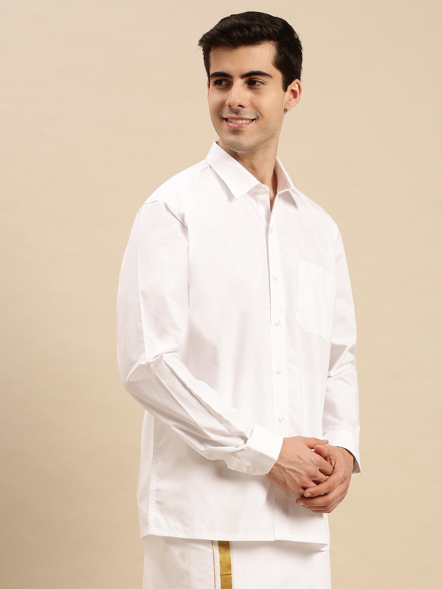 Mens Cotton White Shirt Full Sleeves 100% Cotton-Side view