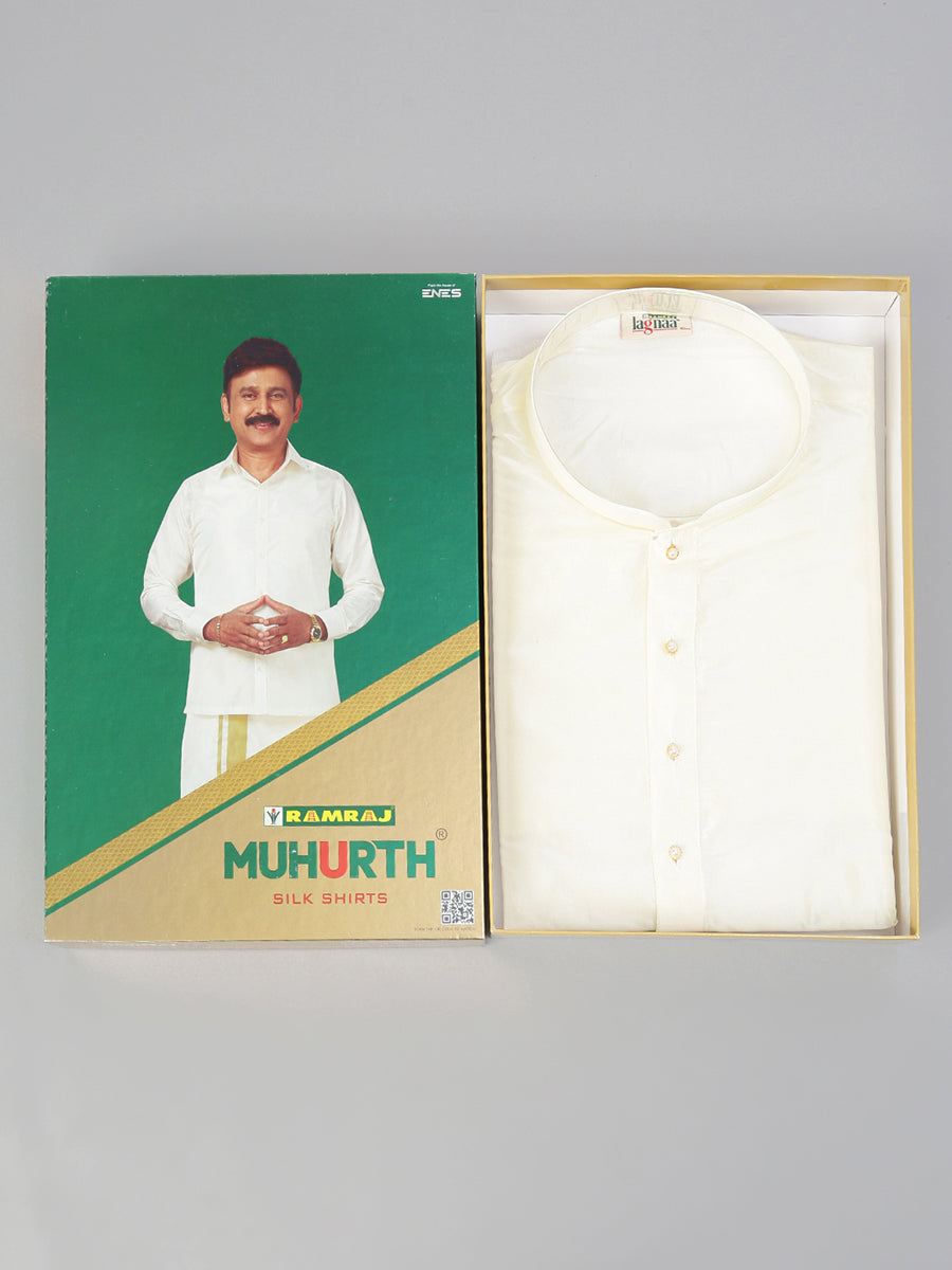 Mens Silk Mixed Medium Length Cream Kurta-Ad vert