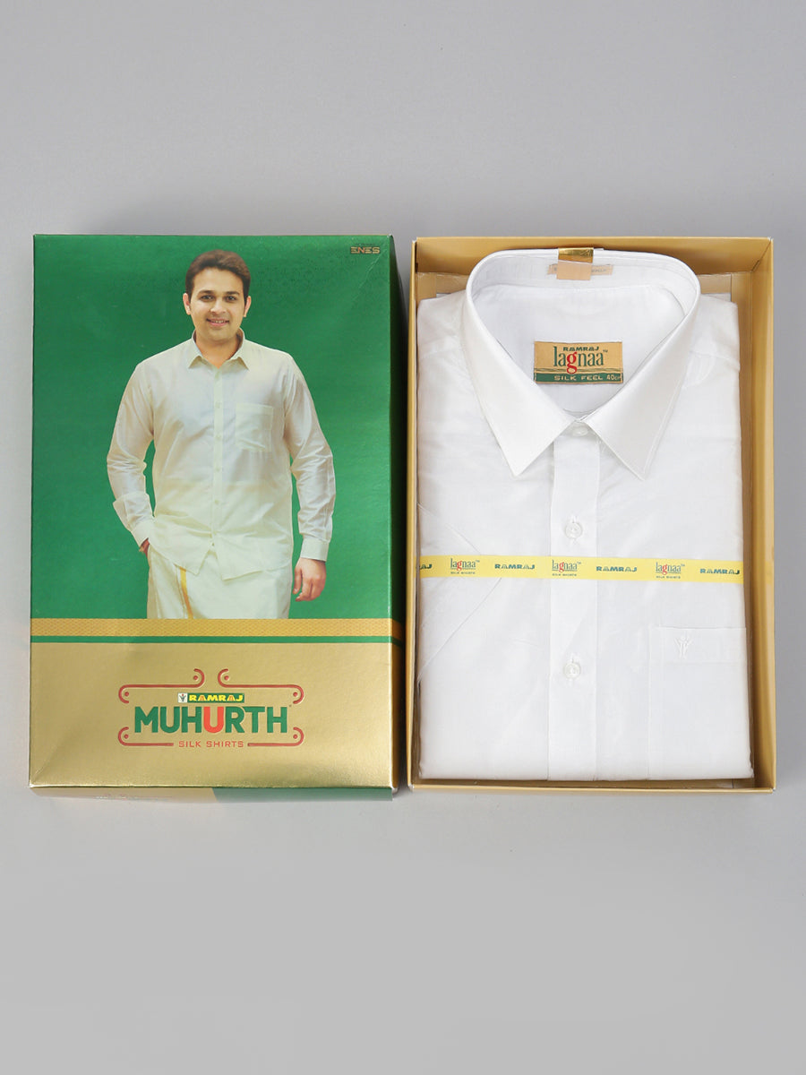 Mens Silk White Half Sleeves Shirt-Ad vert