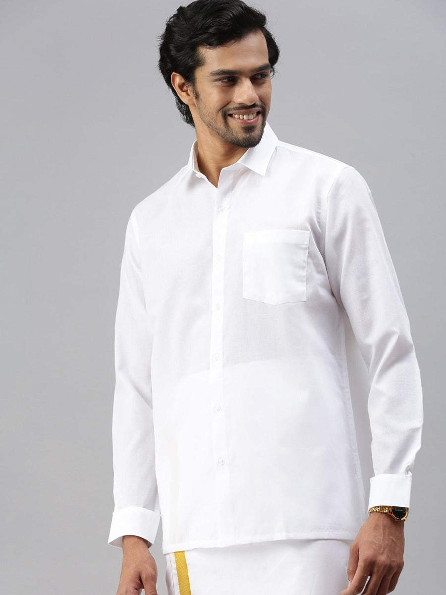 Mens Poly Cotton Full Sleeves Prestigious Fit White Shirt Minister-Side view