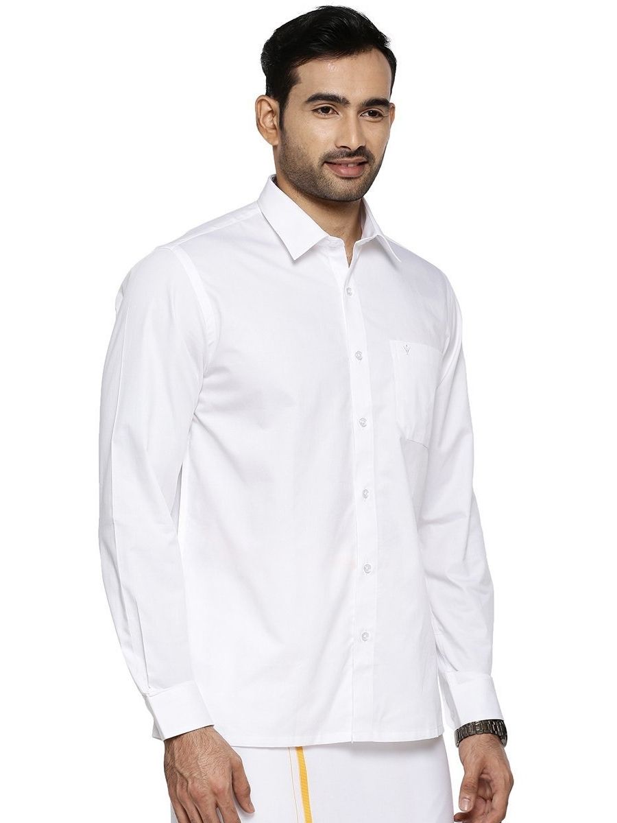 Mens 100% Cotton White Shirt Full Sleeves Classic Cotton-Front view