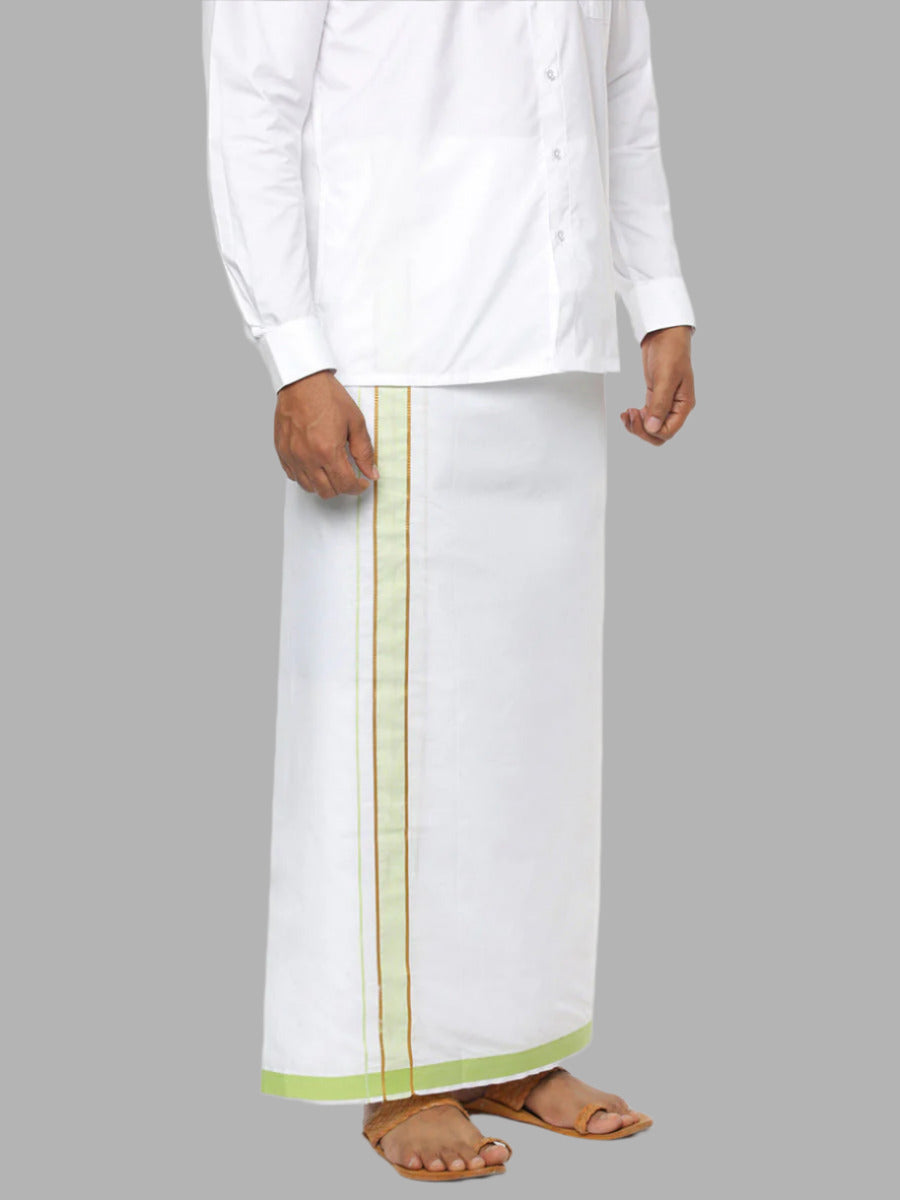 Men Cotton Blend Single Layer White Dhoti with Fancy Jari Border HW06