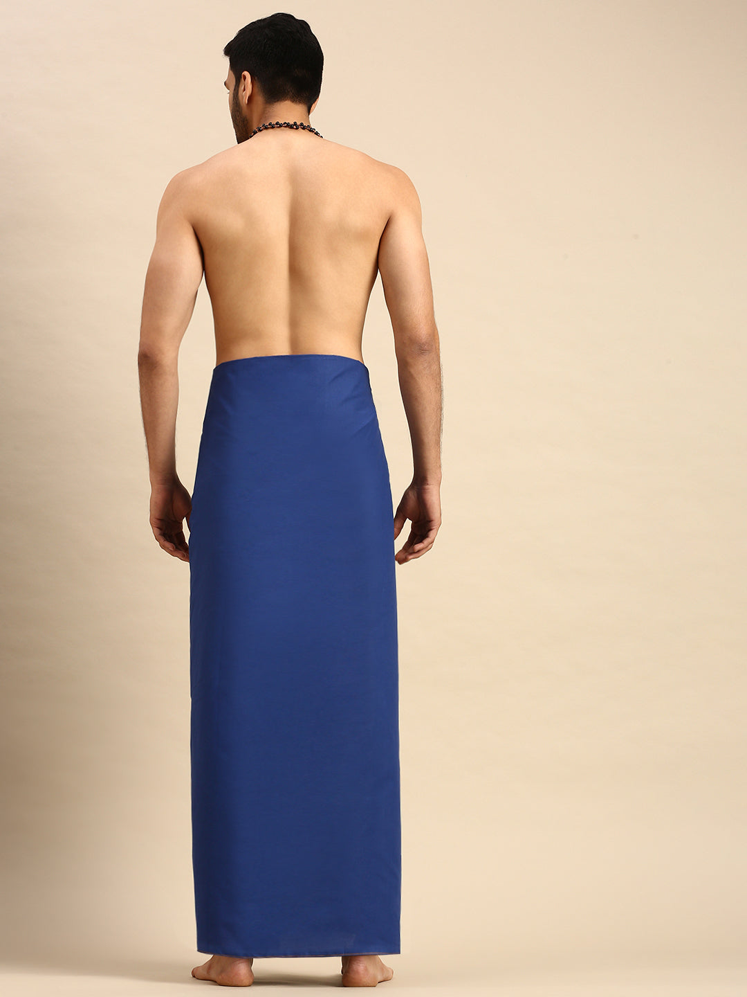 Men 100% Cotton Single Layer Blue Dhoti with Assorted Border Sudhan