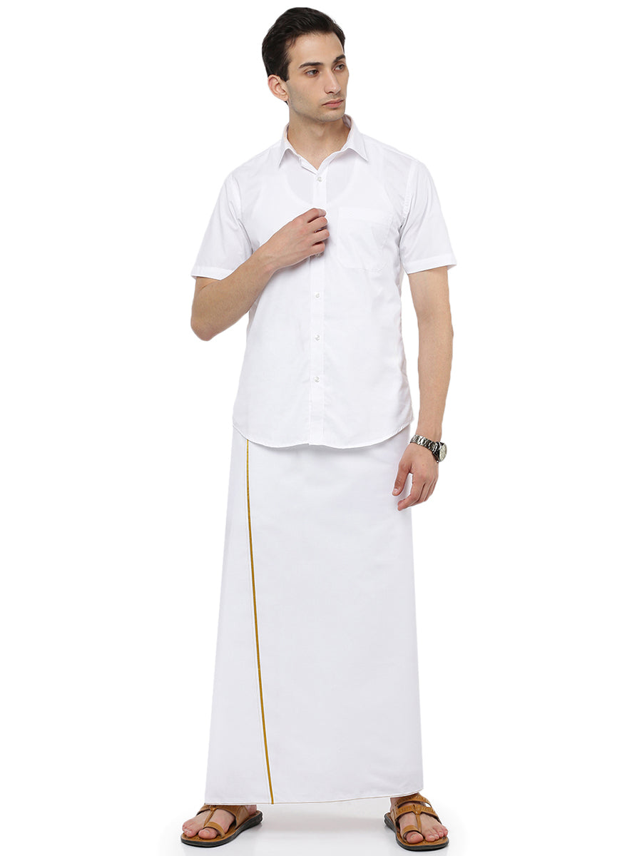 Mens Single Dhoti with Small Border Smart Nice Jari Dhoti-Front view