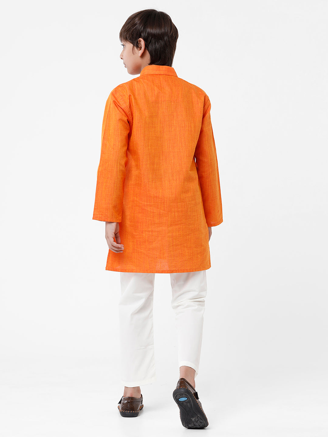Boys Kurta Pyjama Set Orange-Back view