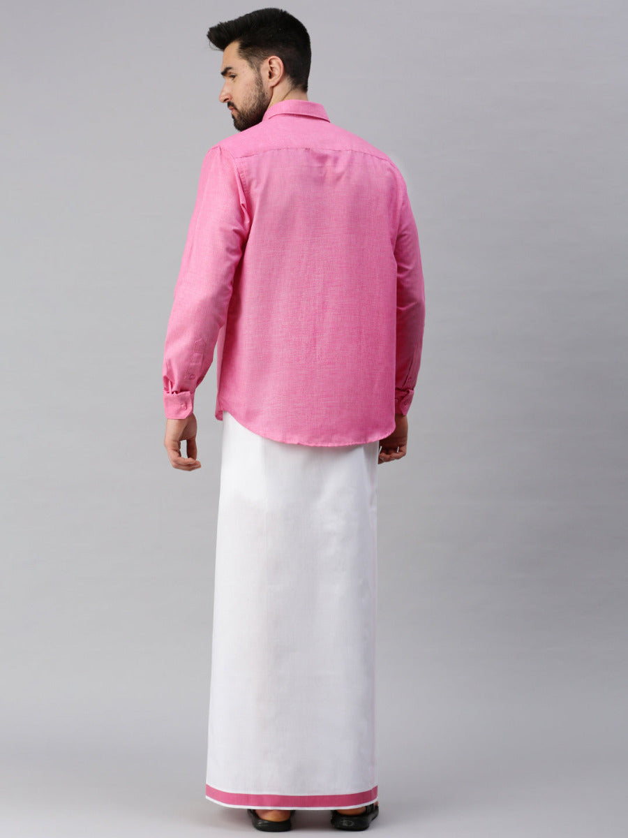 Mens Matching Border Dhoti & Full Sleeves Shirt Set Trendy CC10-Back view\