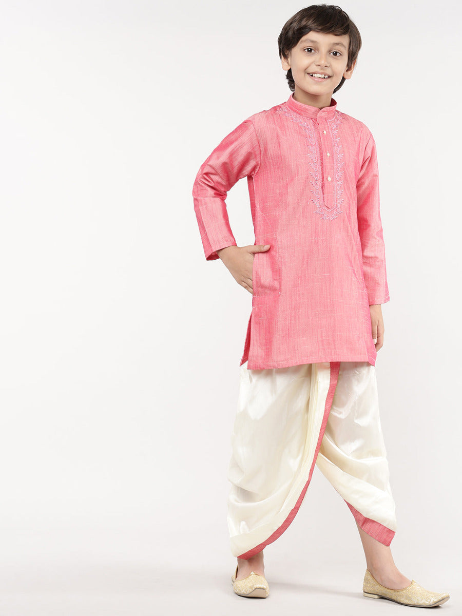 Boys Matching Kurta & Panchakacham Joy Set Pink VB3--Front view