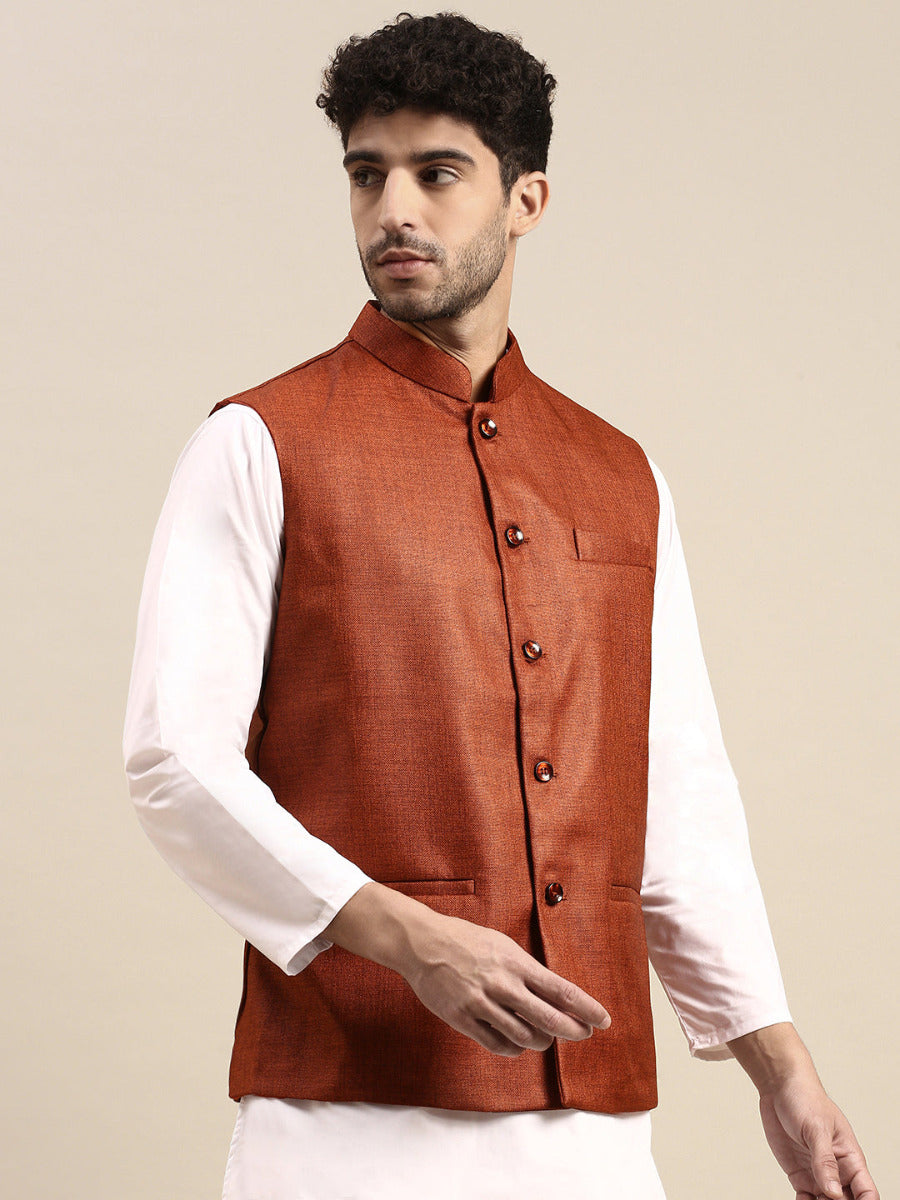 Mens Ethnic Jacket Brown DW7-Side view