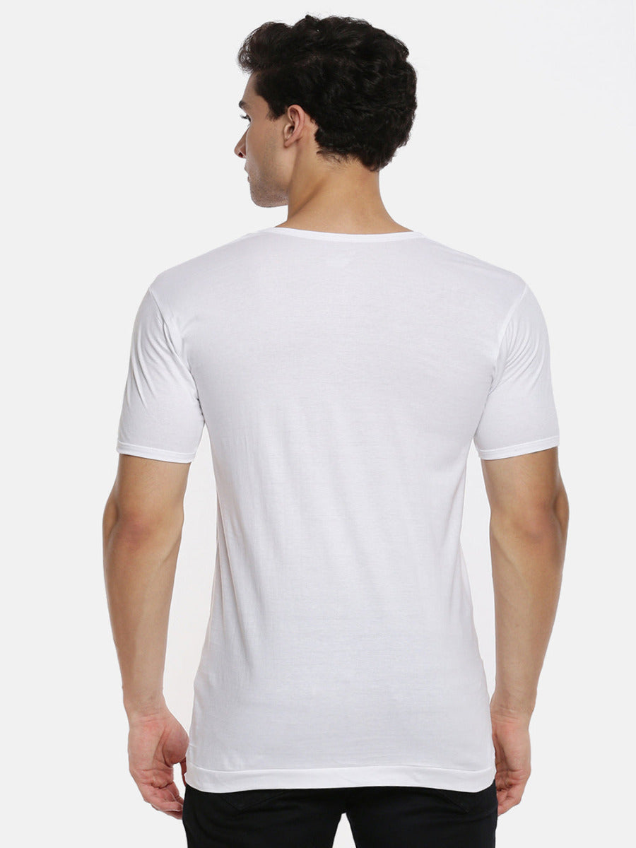Mens Fine Cotton White Pocket Banian RNS Sukra (2 PCs Pack)-Back view