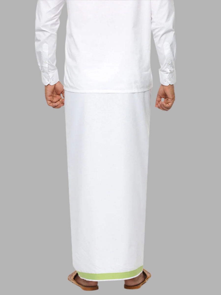 Men Cotton Blend Single Layer White Dhoti with Fancy Jari Border HW06