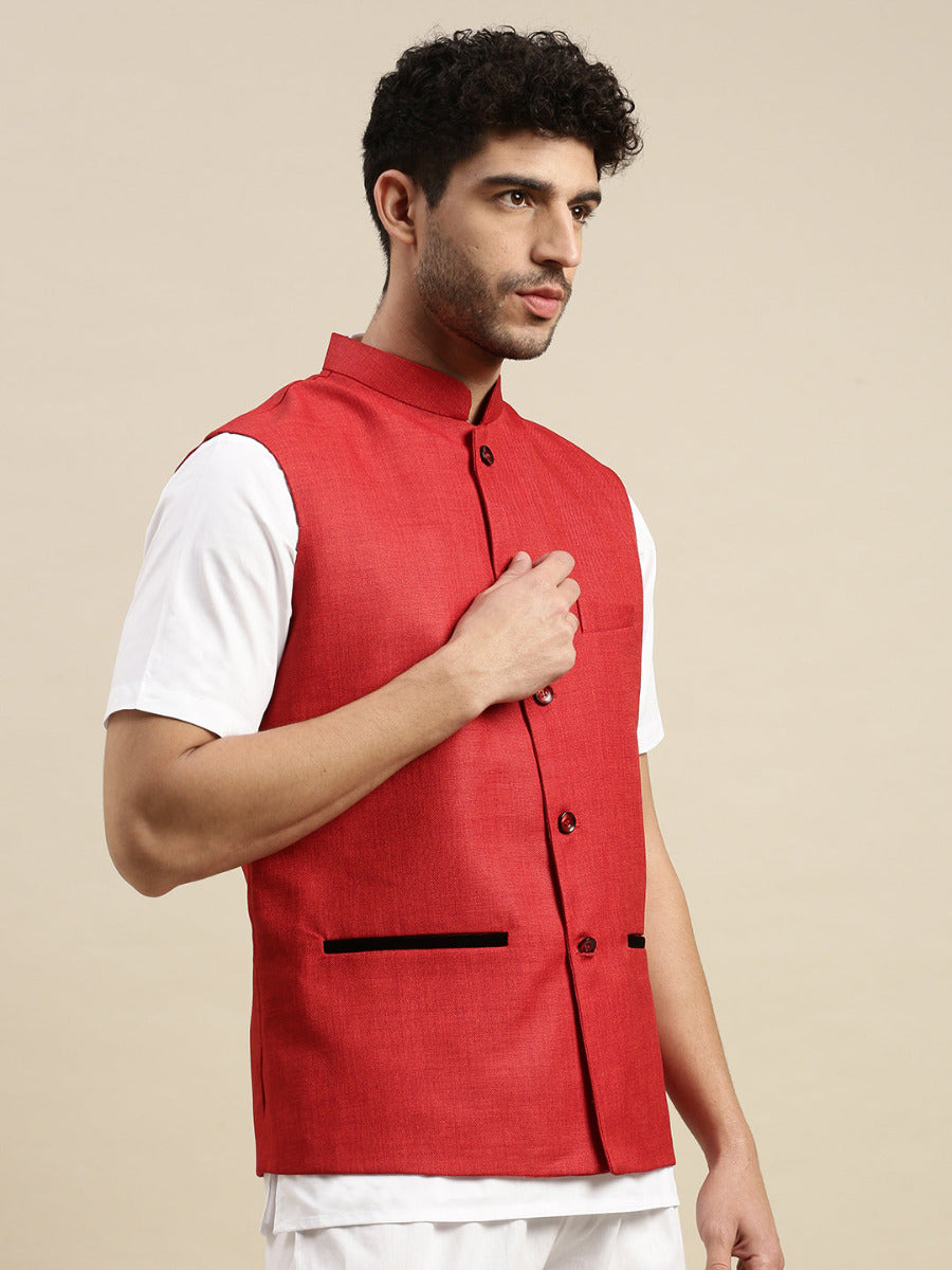 Mens Ethnic Jacket Red DB7-Side alternative view