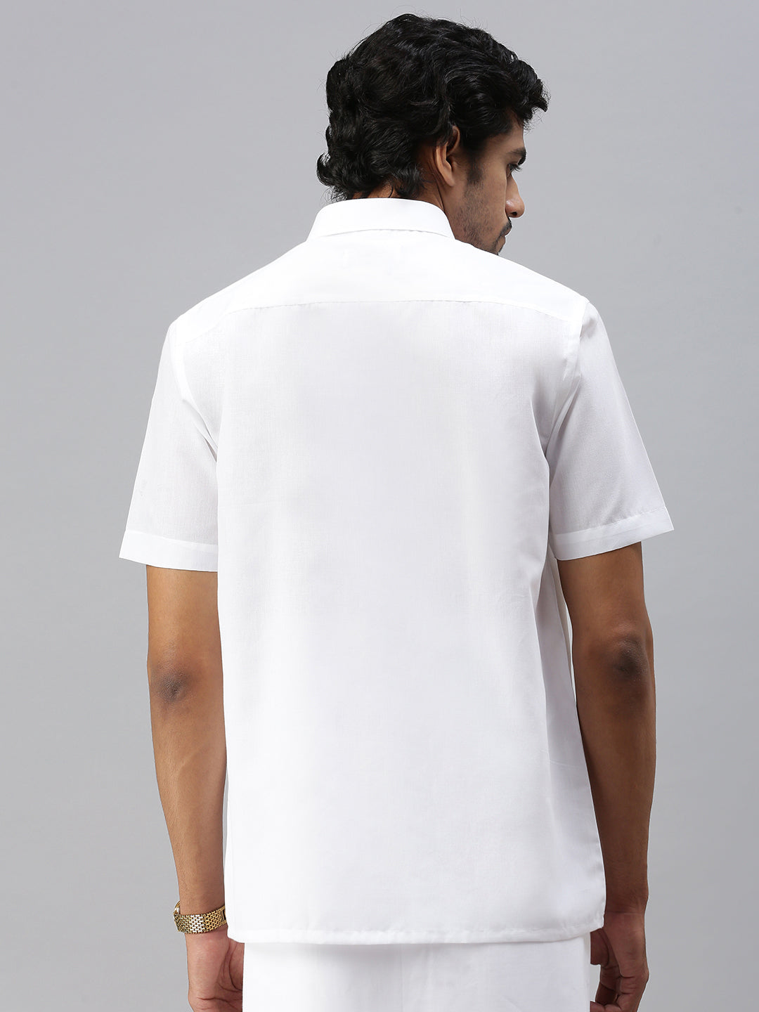 Mens Poly Cotton Half Sleeves Prestigious Fit White Shirt Minister-Back view