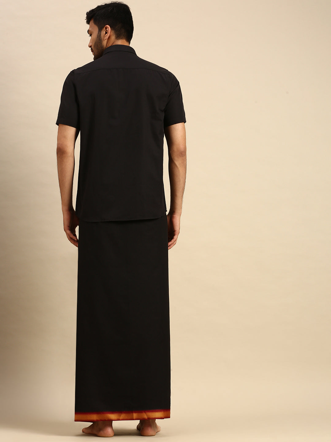 Men Devotional Shirt & Dhoti Combo Brindhavan Black