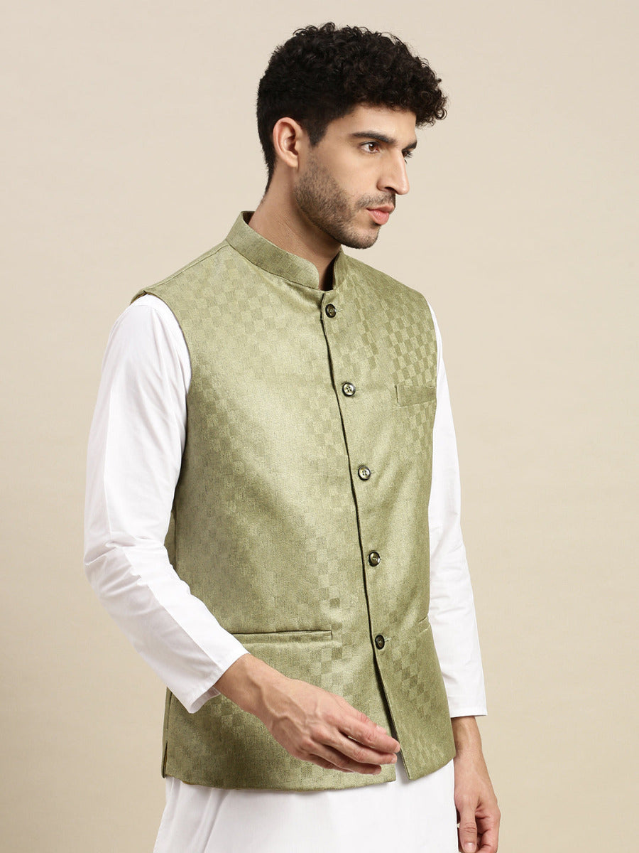 Mens Ethnic Jacket Olive Green DD8-Side view